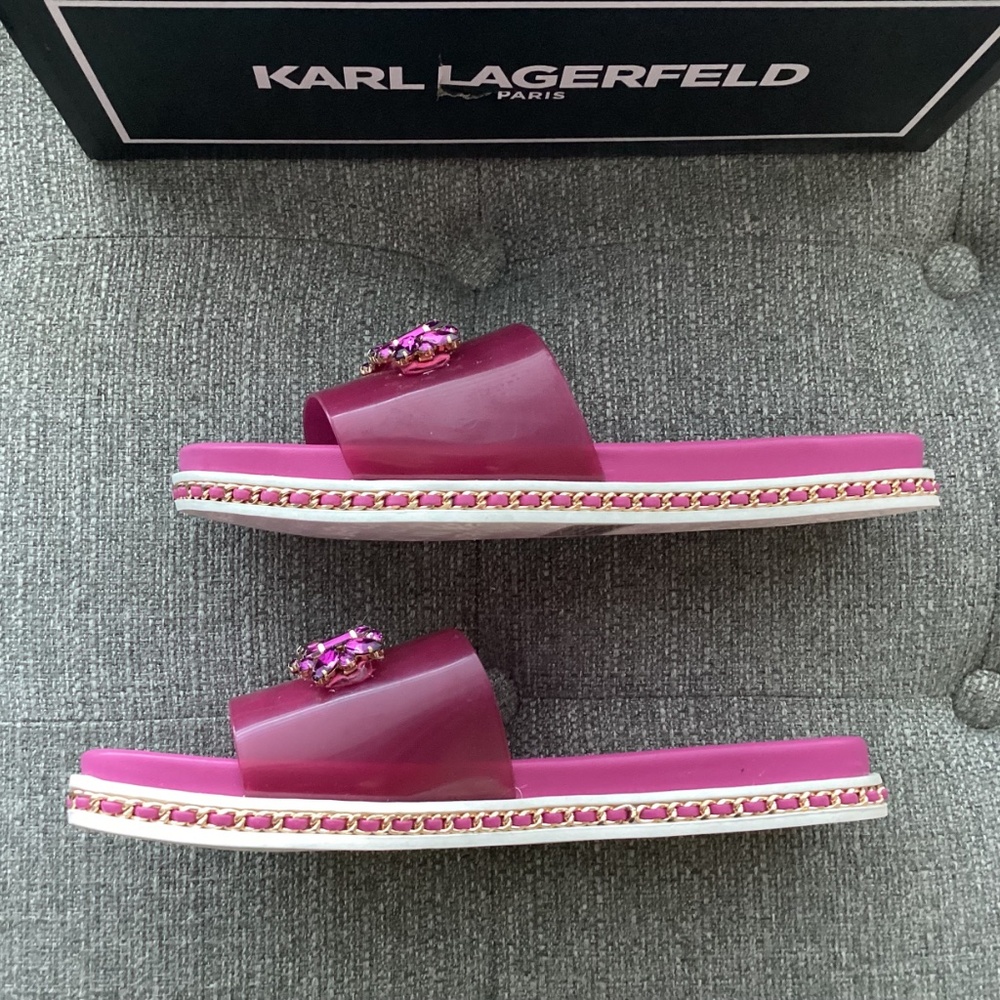 KARL LAGERFELD PARIS Women's Bijou Embellished Slide Sandals, size 7 - Picture 4 of 13